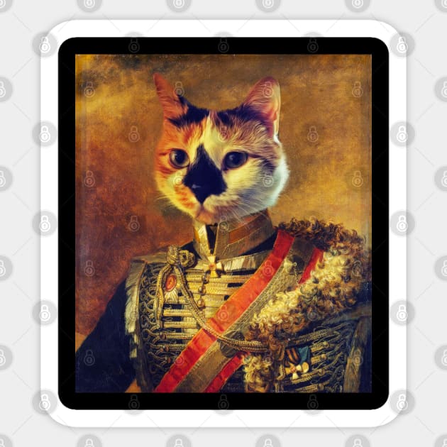 Cat Vintage Military Portrait Sticker by UselessRob